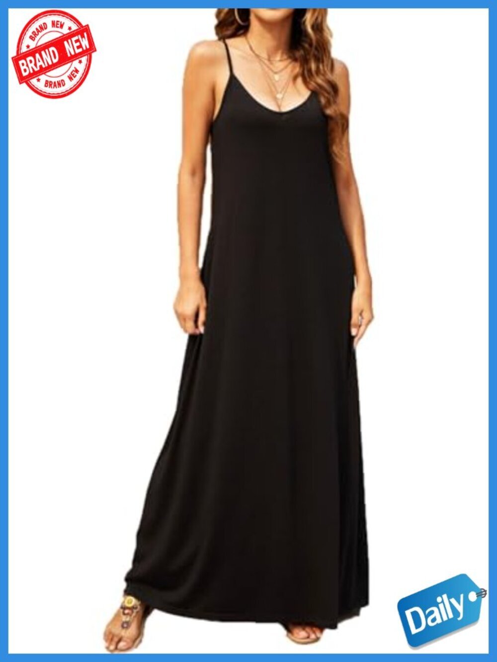 Women's Summer Maxi Dress Casual V-Neck Sleeveless Bohemian Spaghetti Strap